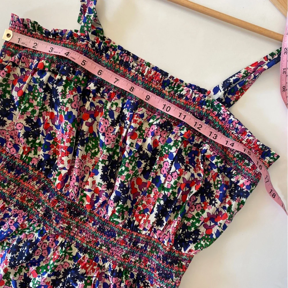J. Crew || Smocked Dress In Watermark Floral Print Tie Shoulder Midi Medium_9